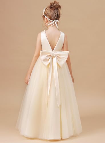 Flower Girls Dress for Wedding Satin Tulle Princess Pageant Dresses Kids Pearls Prom Ball Gowns with Bow-Knot TN0123