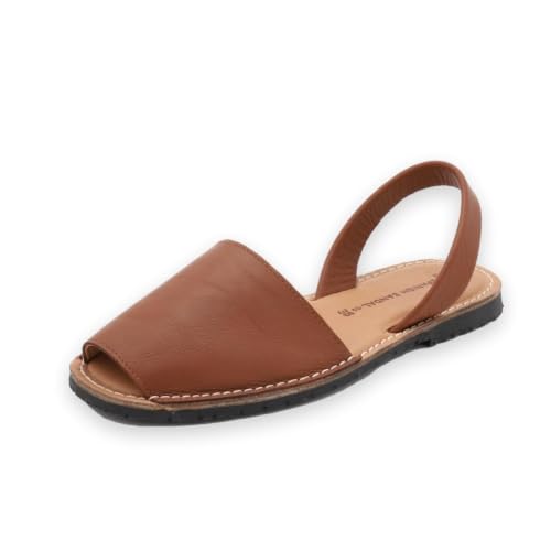 Image of The Spanish Sandal co Classic Flat Sandals for Women, Dressy Soft Leather Peep Toe Sandals for Women, Versatile Casual Slip-on Flats