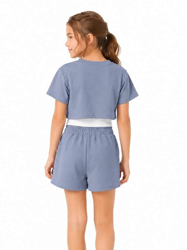 Image of Girl's Summer 3 Piece Outfits Graphic Short Sleeve Crop Top Cami and Shorts Clothes Set