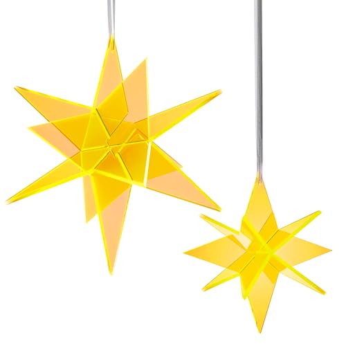 Cazador-del-sol ® - das Original | Estrella | 3D | 2er-Set Sonnenfänger-Stern gelb | Durchmesser 20 und 13 cm
