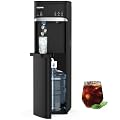 SOOPYK Self Cleaning Hot and Cold Water Cooler Dispenser with Ice Maker Bottom Load for 5 Gallon 22lbs Daily Capacity Empty Bottle Alert Night Light Black