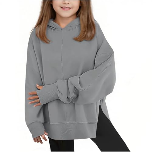 Hoodie For Girls Oversized Long Sleeve Pullover Sweatshirts For Girls 12-14 Fashion Baggy Cute Shirts Teens Tight Soft Fall Winter Preppy Teen Clothes Y2K With Thumb Holes Gray-120