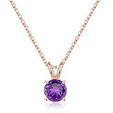 Birthstone Jewelry for Women Mom, Sparkle Round Cut Classic Solitaire February Birthstone Charms Necklace 18k Rose Gold Plated 925 Sterling Silver February Amethyst Birthstone Necklace for Women