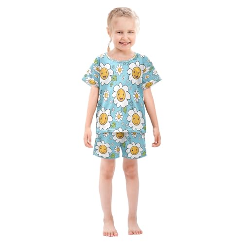 Little Happy Flower Kids Pjs Set Boys Girls Summer Short-Sleeve Sleepwear Pajamas 2PCS3