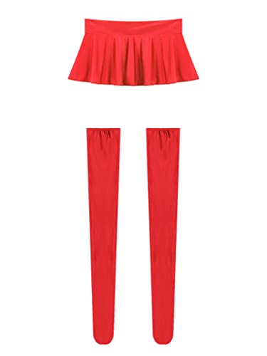 Sholeno Women Oily Glossy Mini Pleated Skirts Elastic High Waist Ruffle A-Line Mini Skirts4