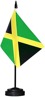 ANLEY Jamaica Deluxe Desk Flag Set - 6 x 4 Inch Miniature Jamaican Desktop Flag with 12" Solid Pole - Vivid Color and Fade Resistant - Black Base and Spear Top