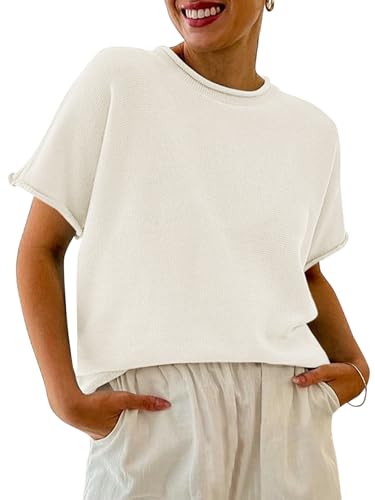 Image of Saodimallsu Women's Short Sleeve Lightweight Casual Crewneck Loose Fit Knit T-Shirt