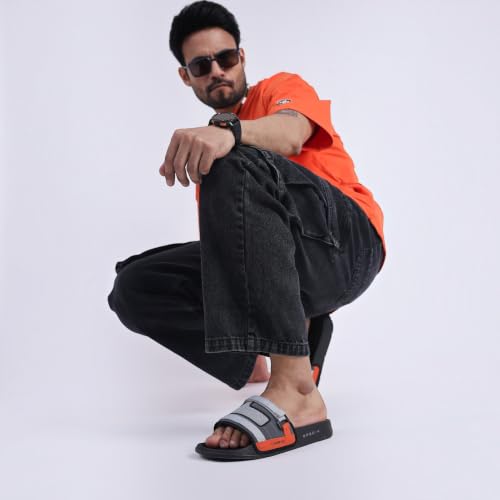 Image of CHUPPS Element Grey & Black Drift Orthopedic Slippers | Soft Footpharma Footbed | Breathable Ventilation Holes | Lightweight Flip Flops | Anti-Skid Chappals for Everyday For Mens