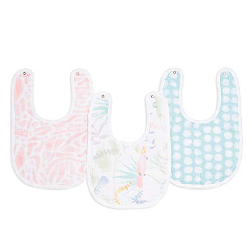 Image of aden + anais Essentials Snap Baby Bib, 100% Cotton Muslin, 3 Layer Burp Cloth, Super Soft & Absorbent for Infants, Newborns and Toddlers, Adjustable with Snaps, 3 Pack, Tropicalia