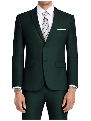 JPF Men's 2 Piece Slim Fit Suit Set, Two Button Solid Jacket Pants with Tie Suits for Men