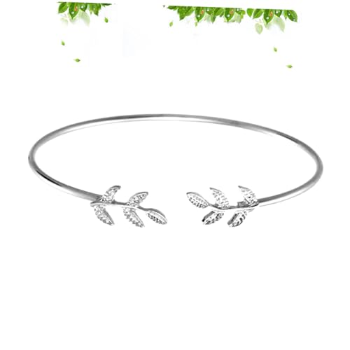 GALPADA Pulsera para Mujer Brazalete Rígido Ajustable Diseño de Rama Olivo y Alambre Abierto Pulsera de Plata para Ocasiones Especiales
