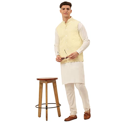 Image of Jompers Men's Embroidered Woven Pure Cotton Nehru Jacket