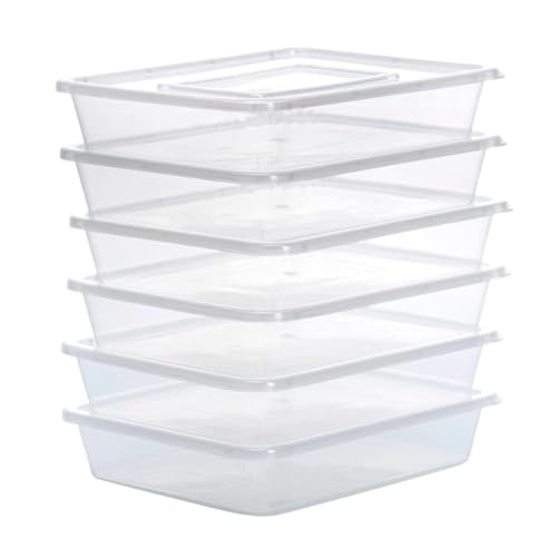 Chetan Plastic Storage Boxes, Transparent Containers, Medium Boxes With Lock System for Jewellery/Medicines/Stationery/Cosmetics/Accessories - 25x20x5 Cm - 1950 ML - Pack of 6 (Size No- 101)