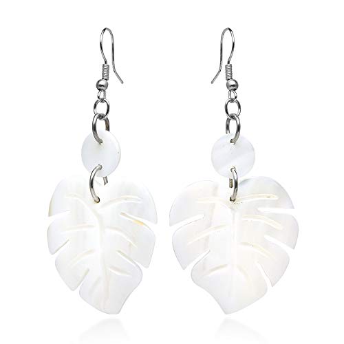 AeraVida Enchanting Nature Summer Leaf White Kabibe Shell Dangle Earrings | Boho Style Sterling Silver Dangle Earring for Women | Jewelry Gift2