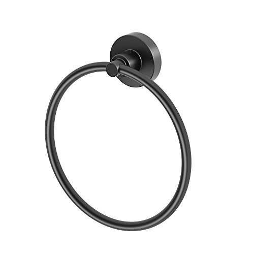 Image of Gatco 5502 Studio Bathroom Towel Ring | Modern Hand Towel Holder for Bathroom | Stylish Decorative Hardware, Heavy Duty Metal, EZ Ancor Mounting | Matte Black