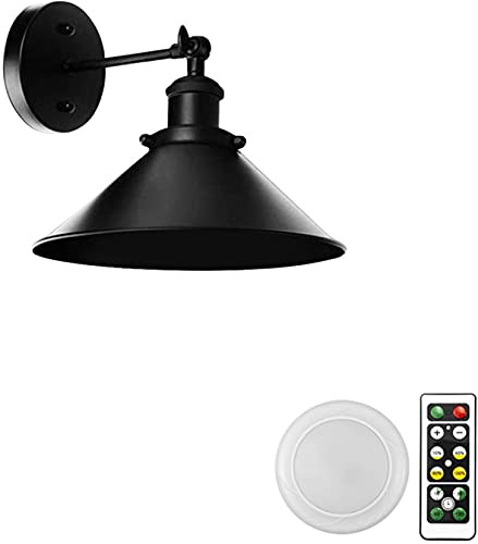 FSLiving 1-Licht 100 Lumen Multifunktions-Batteriebetriebene Fernbedienung Kabellose Wandleuchte Schwarze Schale Vintage-Stil-Beleuchtungskörper für Treppenwäsche-Einfache Installation Cover