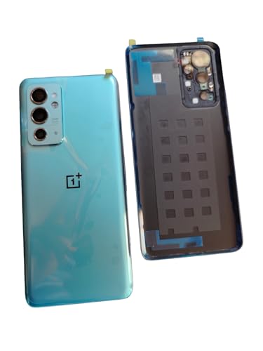 Image of Replacement Glass Back Door Housing Panel with Camera Frame Logo and Adhesive Sticker for OnePlus 9RT 5G (Blue)