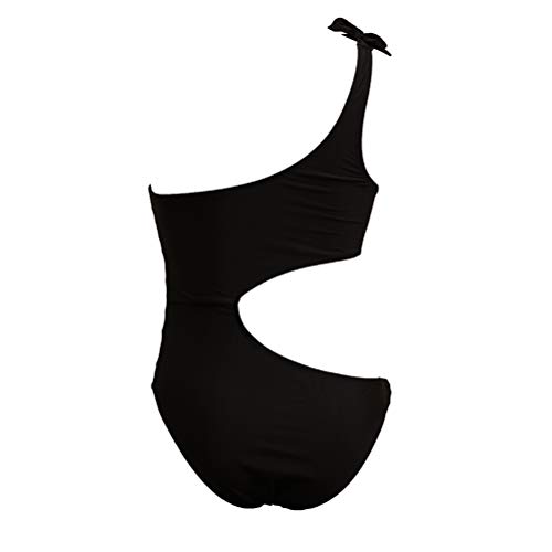 Maiô de uma peça de ombro só, traje de banho feminino sexy recortado, monoquíni liso (preto/G)