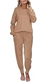 Ekouaer Women'S Sweatsuit Two Piece Long Pant Sets Pullover Tops Jogging Tracksuit Leisure Suit Khaki,S