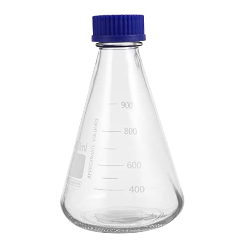 NAMOARLY 1000ml Conical Flask Blue Screw Cap Lab Reagent Bottle Experiment Flask Safe School Lab Use