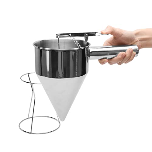 Batter Dispenser, Multipurpose 40oz Stainless Steel Pancake Batter Funnel Dispenser with Stand Great for Pancakes, Cupcakes, Waffles or Any Baked Goods