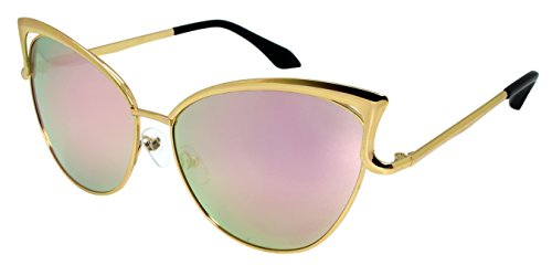 Fashion Oversized Metal Cat Eye Sunglasses Color Mirror & Gradient Lens for Women with Cleaning Pouch UV400 Protection (RG)2