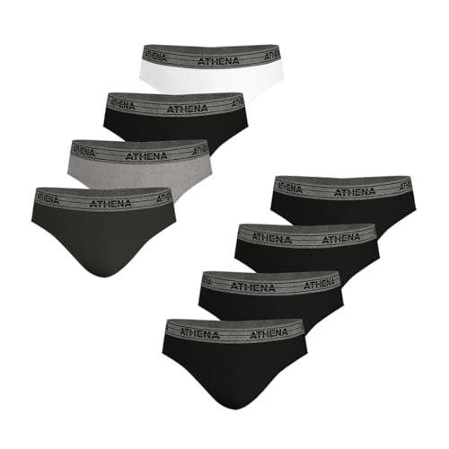 Athena - Lot de 8 Slips Homme Ecopack - Slips 100% Coton - Coupe Classique Ergonomique, Doublure Avant, Confort et Maintien - Label Oeko-TEX® Standard 100