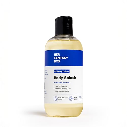 Her Fantasy Box | Body Splash Blueberry Crème Fragrance Oil – Fruity Creamy Berry Scent with Vanilla Sugar & Citrus Notes, Lightweight Hydrating Body Oil, Vegan & Cruelty Free