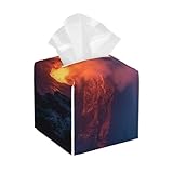 Tissue Box Cover PU Leather Tissue Holder Kilauea Volcano Tissue Box Cover Square Tissue Case Decorative Paper Holder Facial Paper Organizer Dispenser for Kitchen Bathroom