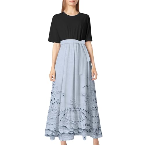 Oyuchga Vestido de verano para mujer, tallas grandes, vestido informal, vintage, monocolor, cuello redondo, túnica, vestido blusa, vestido de manga 3/4, vestido midi suelto, ligero y aireado, vestido