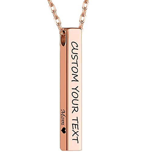 Personalized 4 Sided Vertical Bar Necklace Custom Text Engraved 3D Bar Pendant Stainless Steel Coordinate Jewelry for Couples