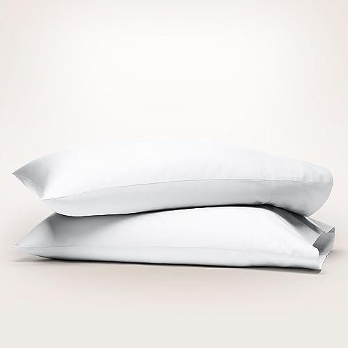 Purity Home Fundas de almohada estándar 100 % algodón orgánico, color blanco (50 x 75 cm), 2 unidades, tejido de percal de 300 hilos, fundas de almohada suaves y transpirables, estilo ama de casa