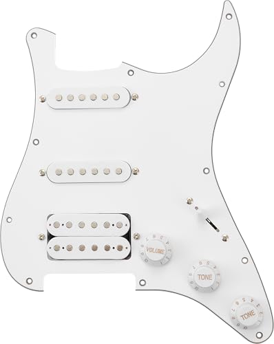 Pareschi Pickguard-SSH-White Prewired Loaded Pickguard Set, SSH (Single/Single/Humbucker) Pickup Configuration, for Fender Stratocaster/ST Electric Guitar Replacement, 11-Hole 3-Ply White