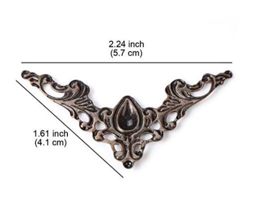 Image of Tia Decorative Metal Fitting for Jewellery / Gift Box and Corner Protector, Corner Decorative and DIY (Bronze Thin Corner 4x4Cm, 12Pcs)
