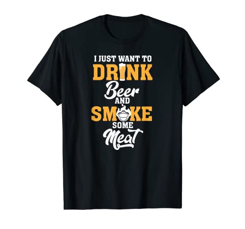 Drink Beer & Smoke Meat Tshirt Funny BBQ Beer Lover Gift Tee T-Shirt