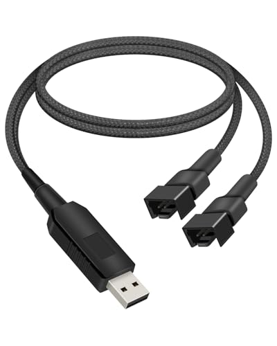 YANBORONSN Cable Adaptador de Corriente 12V Step Up USB a Ventilador, Cable Trenzado USB A Macho de Velocidad Completa a Doble 3PIN y 4PIN para Ventiladores de Refrigeración de PC (0.5M)