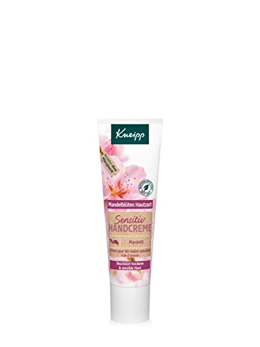 Kneipp Sensitiv Handcreme Mandelblüten Reisegröße - nährende Lotion mit reichhaltiger Sheabutter, Mandelöl & Vitamin E - natürlicher Pflegeöl-Komplex - für trockene & sensible Haut - 20ml