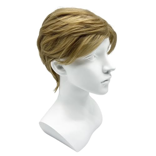 SKHAOVS Mens Short Layered Blonde Color Wig with Bangs for Male Halloween Party Costume - Daily Use, Heat Resistant Synthetic Hair Wig