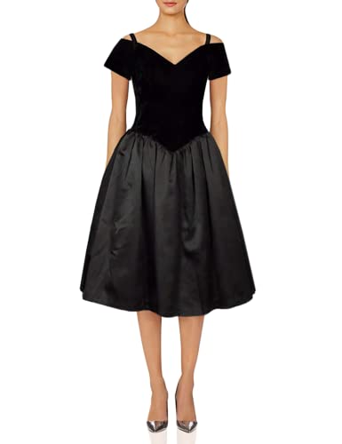 LEJY Off Shoulder Vintage 80s Prom Dresses for Women Short Homecoming Dresses Black 18