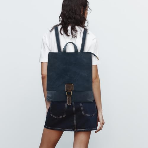 Image of Women's Fashion Backpack Purse Multipurpose Design Convertible Satchel Handbags Shoulder Bag Travel bag (Dark Blue)