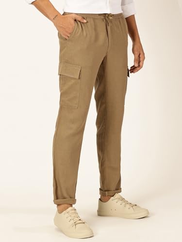 Image of Thomas Scott Men's | Solid | Light Weight | Breathable Fabric | 6 Pocket | Ankle Length | Mid Rise | Regular Fit | Linen | Elasticated with Drawstring | Chino Trouser | Pants