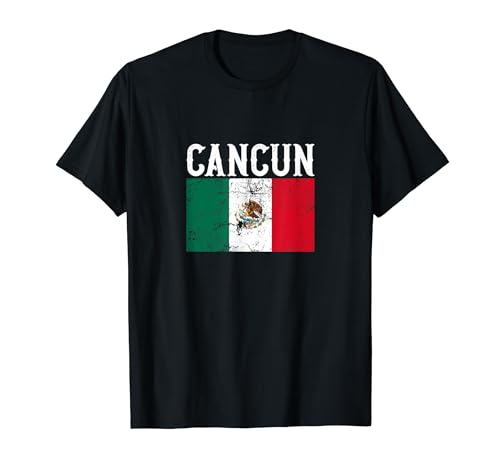 Cancún Bandera de México Vacaciones en la Playa Vintage México Cancún Camiseta
