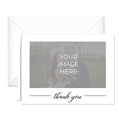 SBLABELS Personalized Simple Photo Thank You Cards / 100 Modern All Occasion Custom Bulk Thanks Note Cards With White Envelopes / 4 1/4' x 5 1/2' Wedding Anniversary Appreciation Greeting Cards