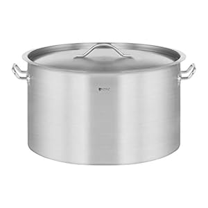 Royal Catering Induction Pot Stockpot with Lid RCST-44E3-S (44 L, Stainless Steel, Pouring Rim, for Induction, Gas and Electric and Other Cooking Plates)