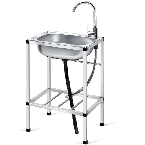 Tandefio Freestanding Outdoor Kitchen Utility Sink Set Stainless Steel Single Bowl Sink Portable Commercial Utility for Restaurant Cafe Bar Hotel Garage Laundry Room(Single Bowl)