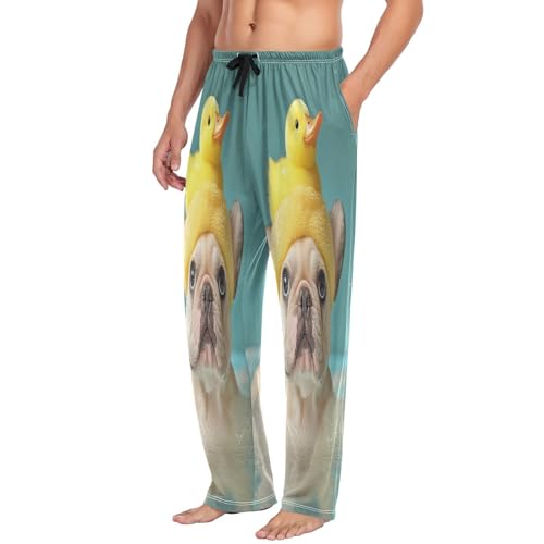 ALAZA Men's French Bulldog Take A Bath Duck Sleep Pajama Pant4