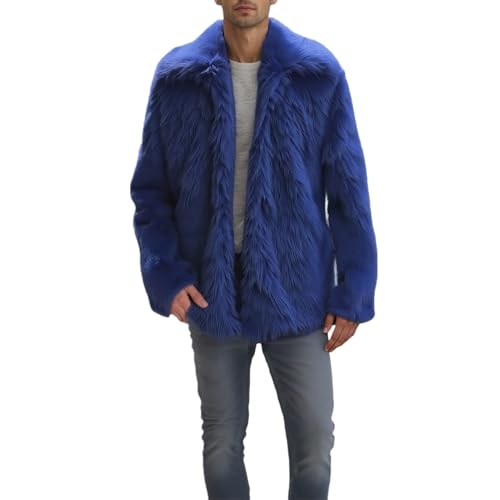 Image of Colf Men's Winter Parka Coat Lapel Faux Fur Jacket | Mens Faux Fur Coat, Long Sleeve, Fluffy Overcoat, Winter Jacket
