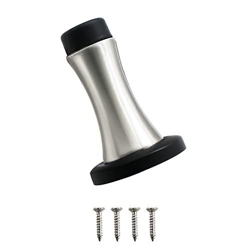 Image of Volo Set of 4 Pcs Heavy Duty Stainelss Steel Wall Mounted Door Stops, Rigid Door Stopper with Low Mounted Black Rubber Bumper Tips, Protect Wall & Door for Kitchen, Bedroom, Office (4)