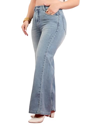 Image of Miss Chase A+ Women's Wide-Leg High-Rise Regular-Length Stretchable Cargo Denim Jeans