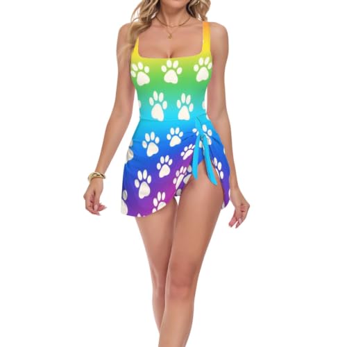 Maillot 1 pièce arc-en-ciel à couverture complète pour femme